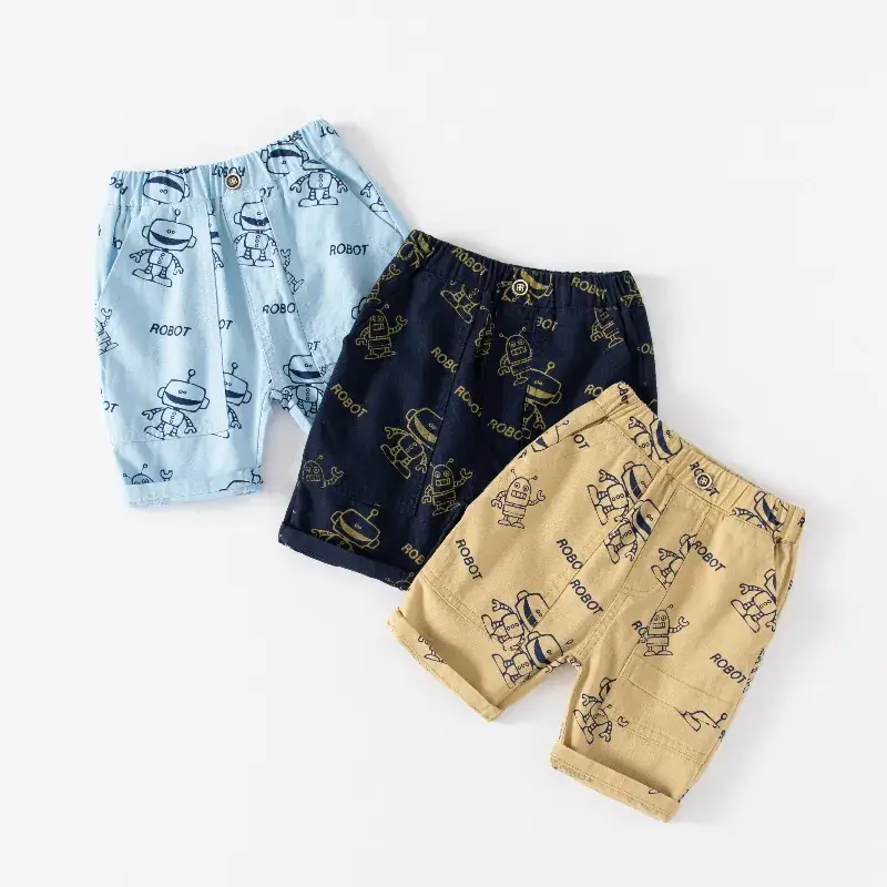 Kids Robot Print Shorts Navy Blue Wholesale - Image 5