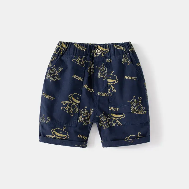 Kids Robot Print Shorts Navy Blue Wholesale - Image 3