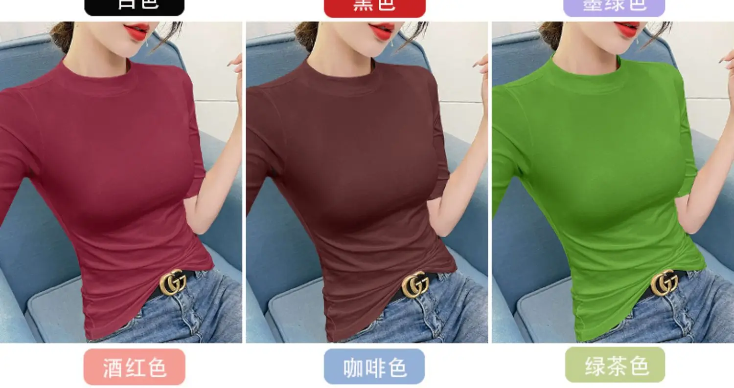 Women's 5Q Sleeve Pure Cotton Turtleneck Summer Top — feature 9