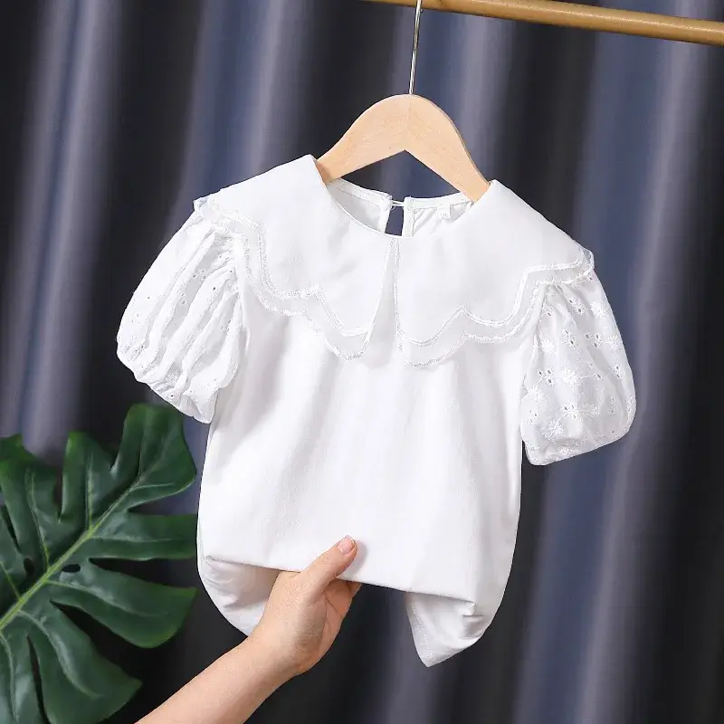 White Lace Short Sleeve T-Shirt for Girls - Image 2