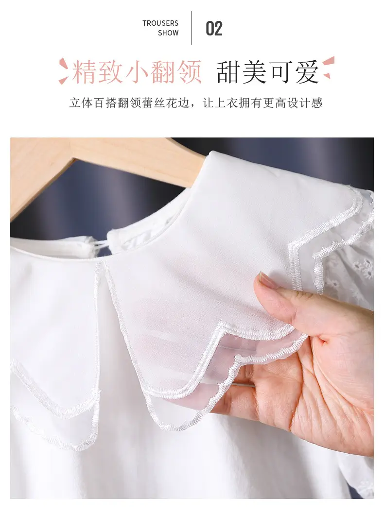 White Lace Short Sleeve T-Shirt for Girls — feature 5