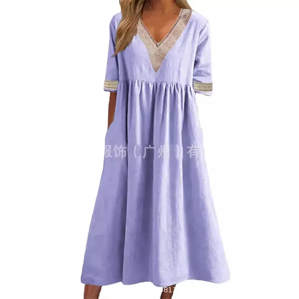 Light Pink V-Neck Lace Dress for Women Spring Summer - Image 10