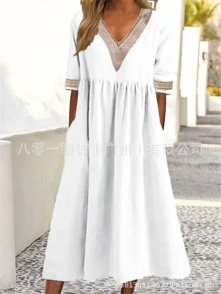Light Pink V-Neck Lace Dress for Women Spring Summer — feature 6