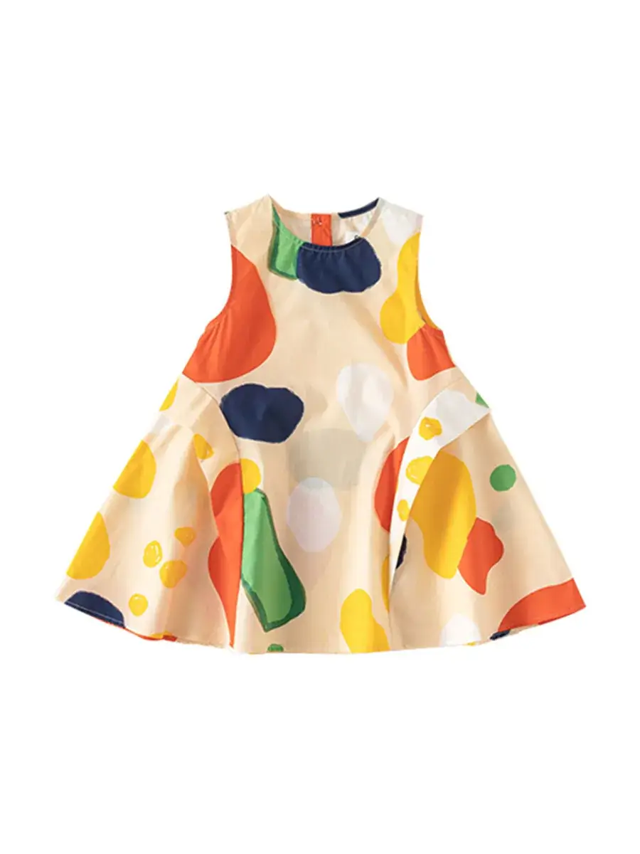 Girls Sleeveless Asymmetrical Graffiti Dress Summer - Image 7