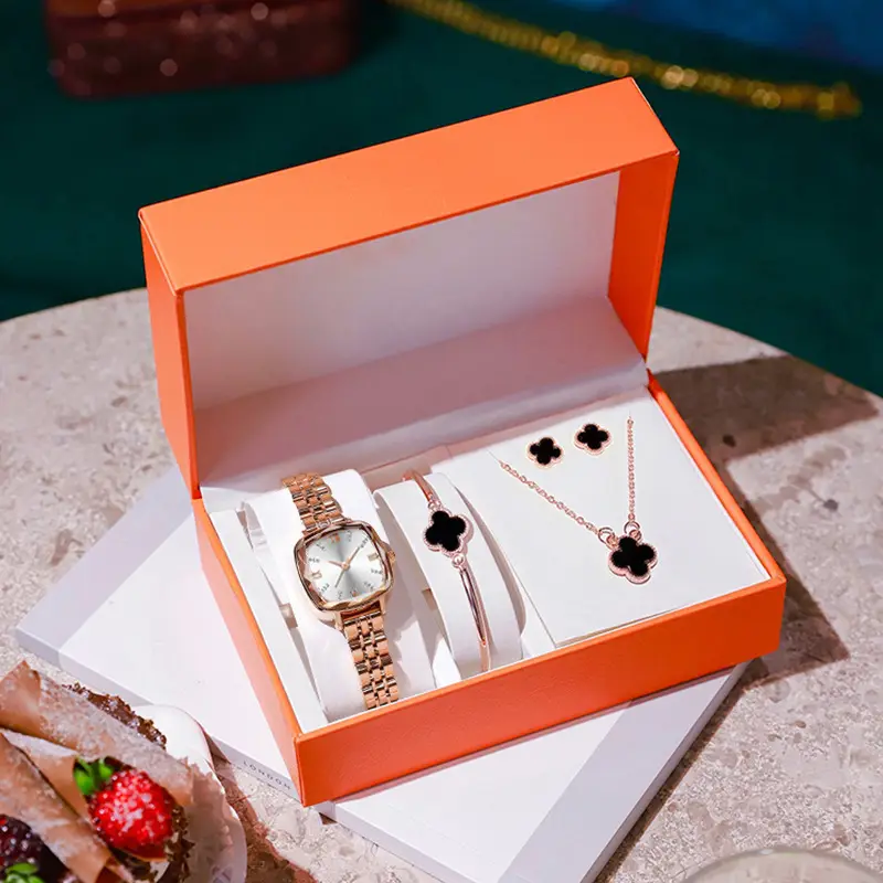 Ladies Quartz Watch Set with Bracelet Ring Earrings Necklace