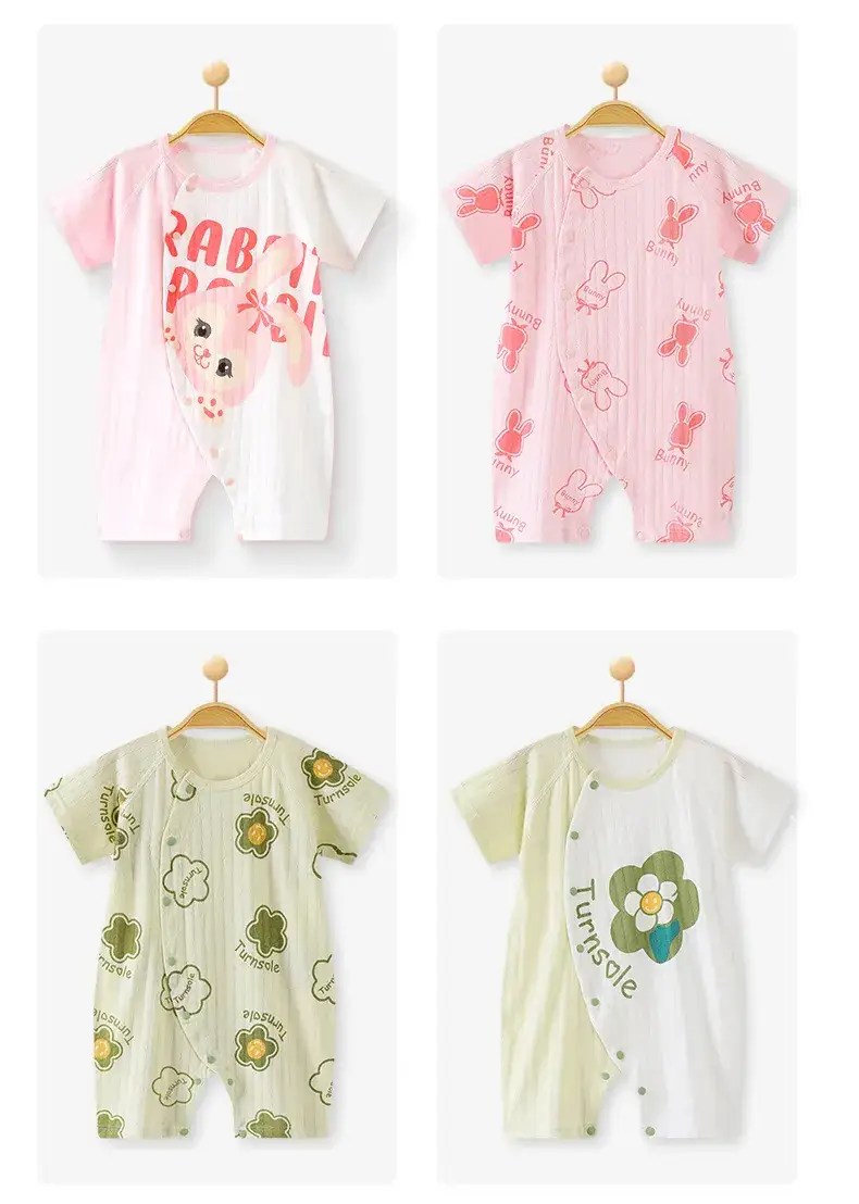 Baby Cotton Jumpsuit White Floral Summer Pajamas — feature 11