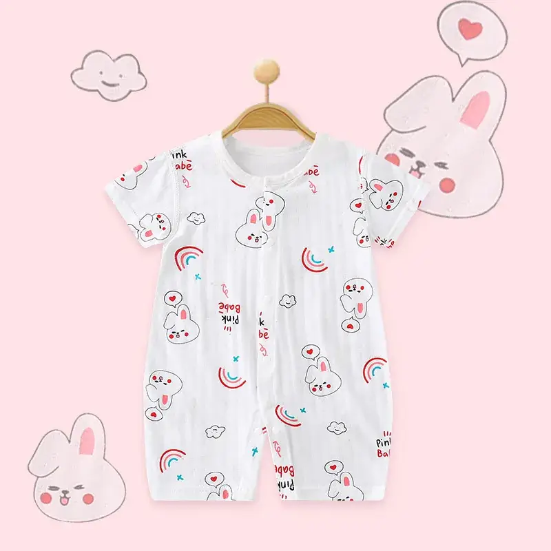 Baby Cotton Jumpsuit White Floral Summer Pajamas