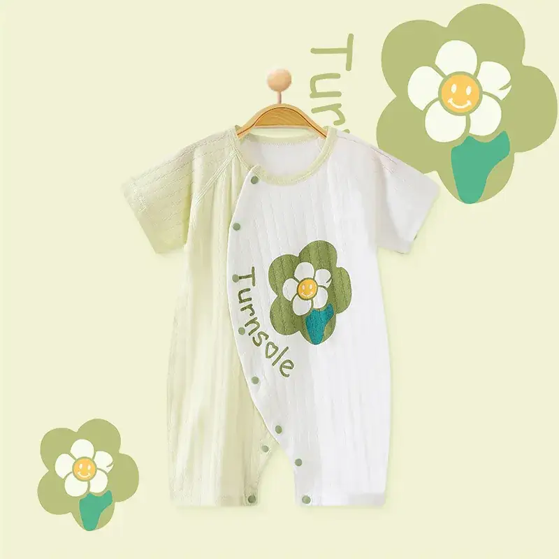 Baby Cotton Jumpsuit White Floral Summer Pajamas