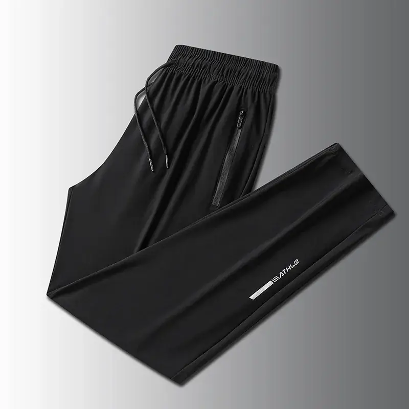 Men Ice Silk Leg-Tie Pants Black Large Elastic - Image 15