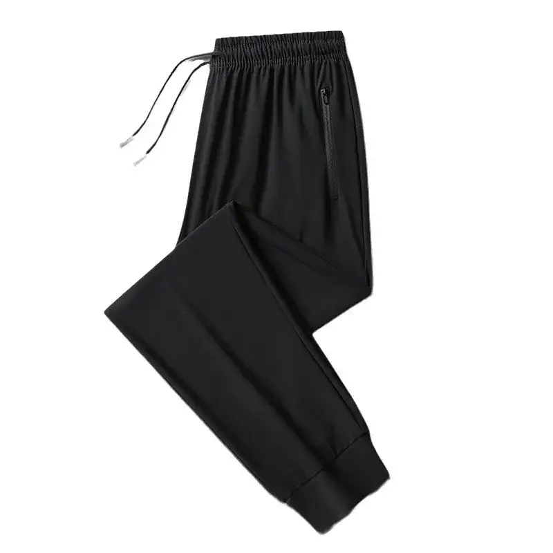 Men Ice Silk Leg-Tie Pants Black Large Elastic - Image 19