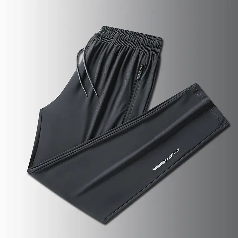 Men Ice Silk Leg-Tie Pants Black Large Elastic - Image 2