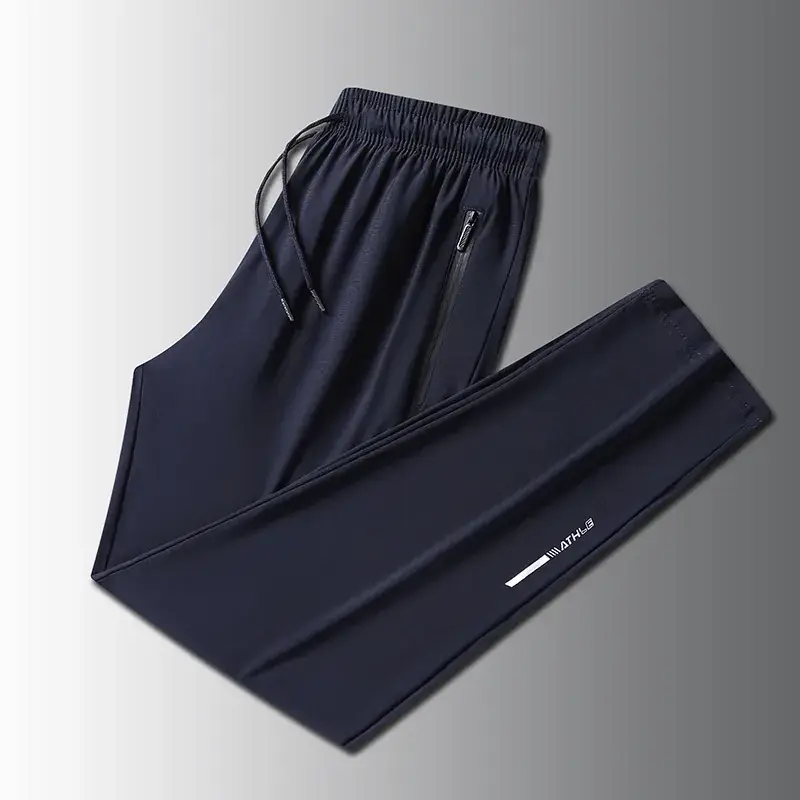 Men Ice Silk Leg-Tie Pants Black Large Elastic - Image 3
