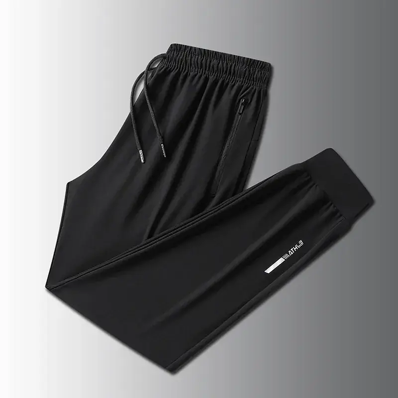Men Ice Silk Leg-Tie Pants Black Large Elastic - Image 4
