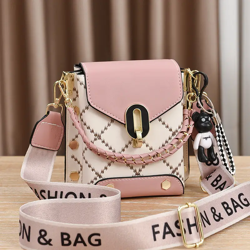 Women's Crossbody Phone Bag Beige Pvc Square Design