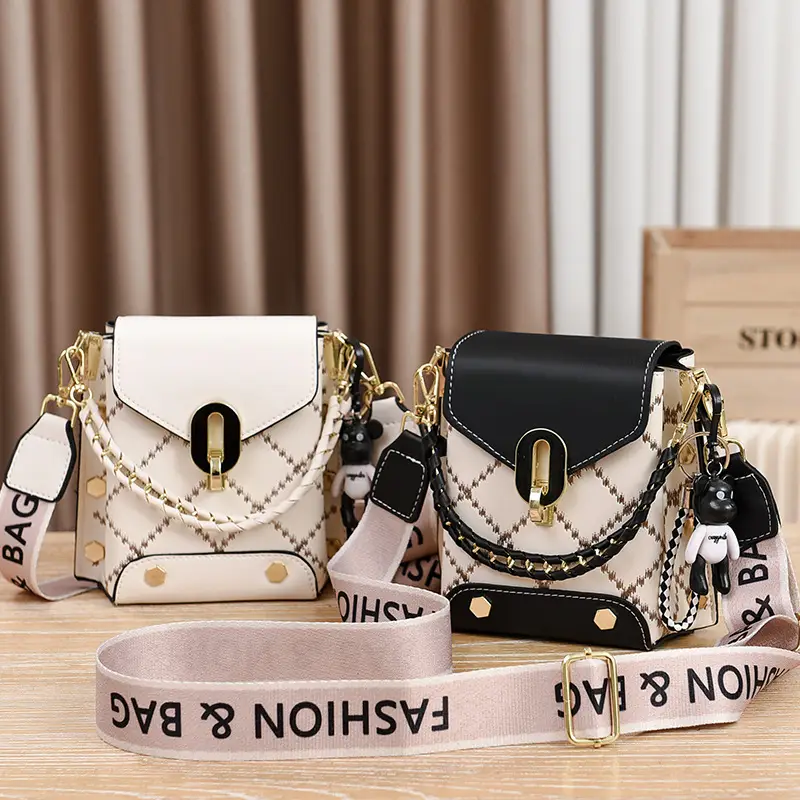 Women's Crossbody Phone Bag Beige Pvc Square Design