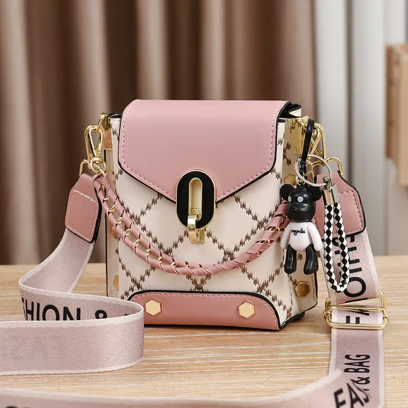 Women's Crossbody Phone Bag Beige Pvc Square Design