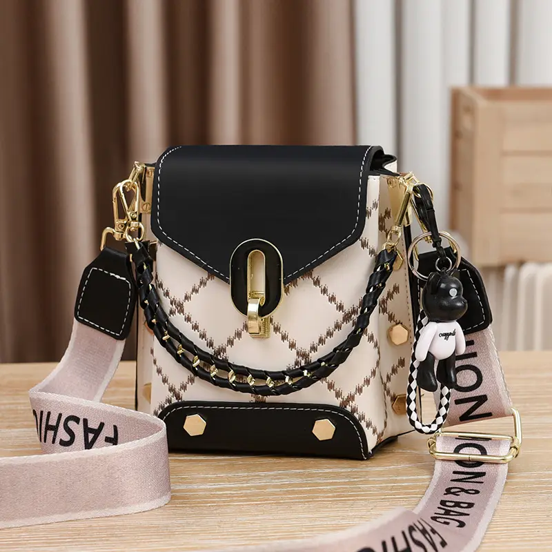 Women's Crossbody Phone Bag Beige Pvc Square Design