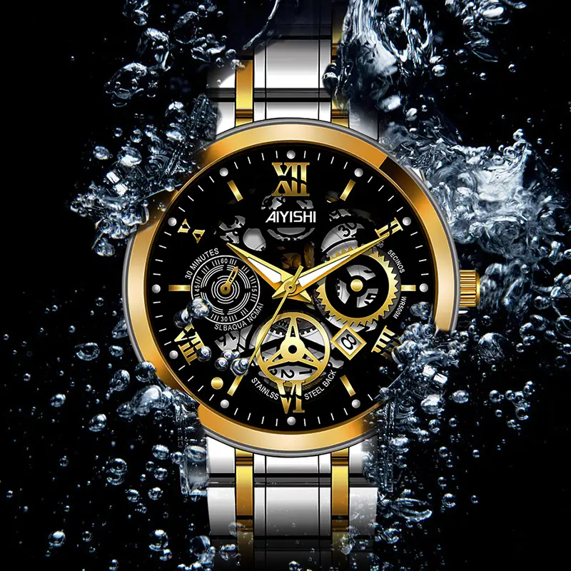 Men's Quartz Calendar Watch with Gold Steel Strap - Image 10