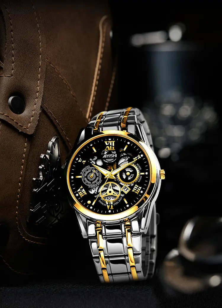 Men's Quartz Calendar Watch with Gold Steel Strap — feature 10