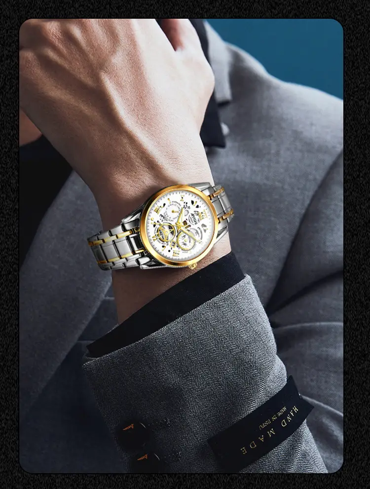 Men's Quartz Calendar Watch with Gold Steel Strap — feature 14