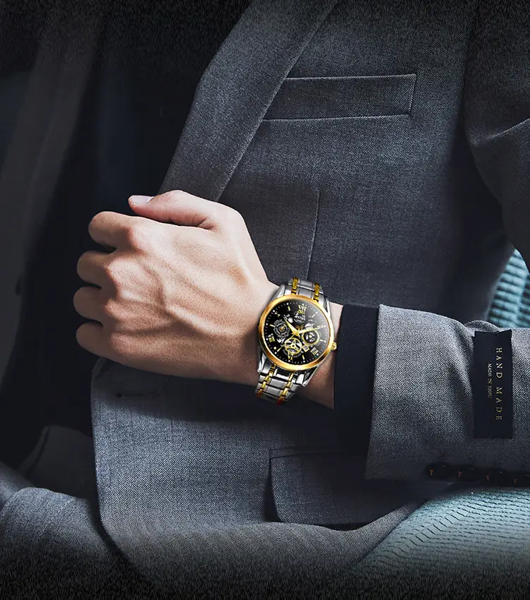 Men's Quartz Calendar Watch with Gold Steel Strap — feature 3