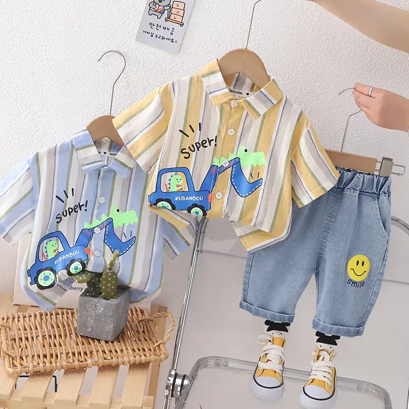 Boys Cotton Striped Shorts Suit Summer 2023 - Image 3