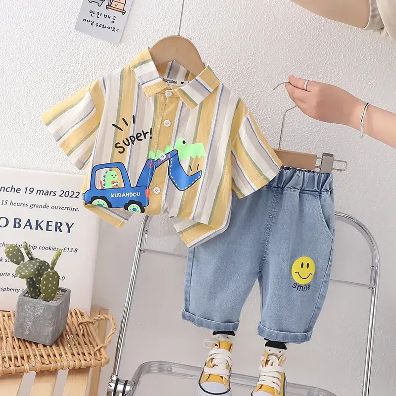 Boys Cotton Striped Shorts Suit Summer 2023 - Image 2