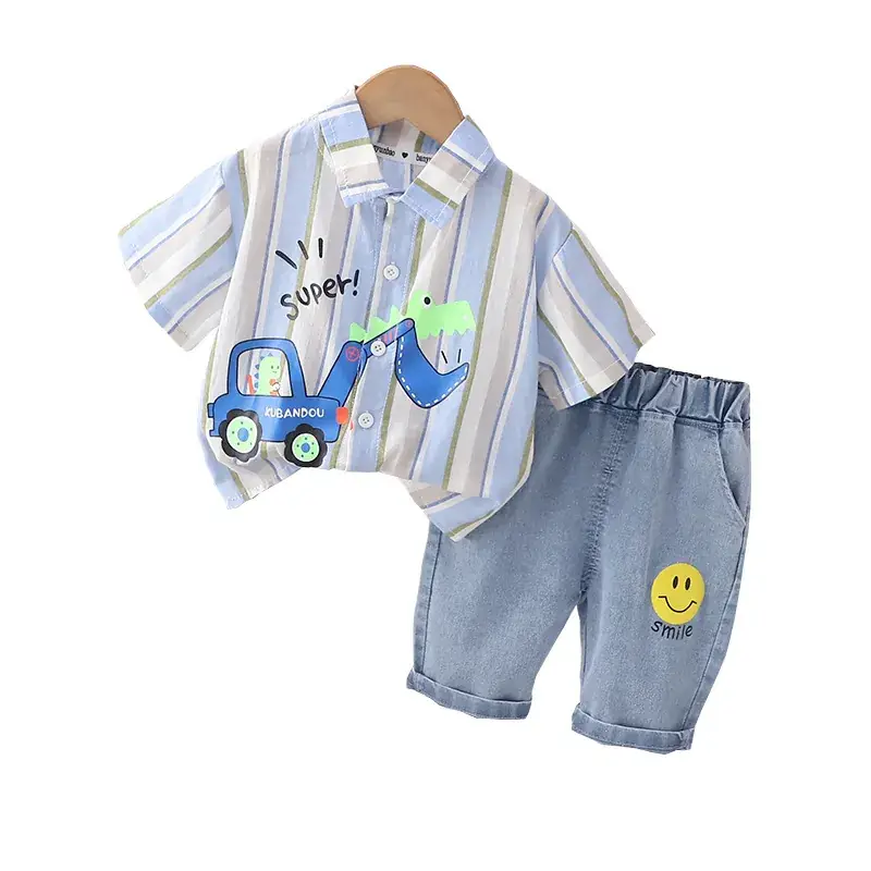 Boys Cotton Striped Shorts Suit Summer 2023 - Image 5