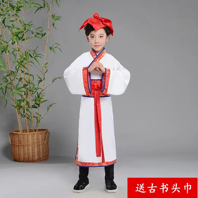 Children Hanfu Costume Red White Primary School Guoxue - Image 5