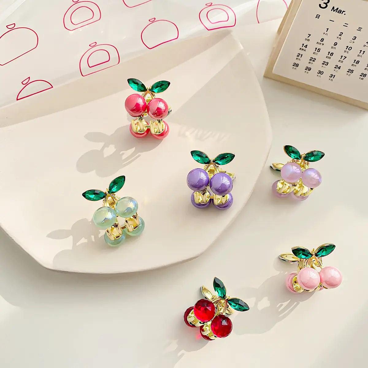 Alloy Cherry Hair Clip Red Green Mini Grab - Image 8