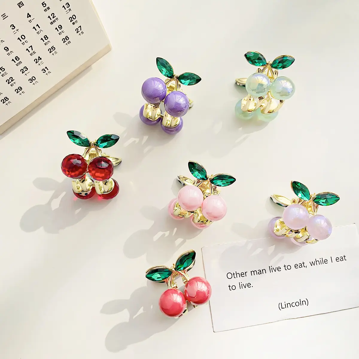 Alloy Cherry Hair Clip Red Green Mini Grab - Image 9