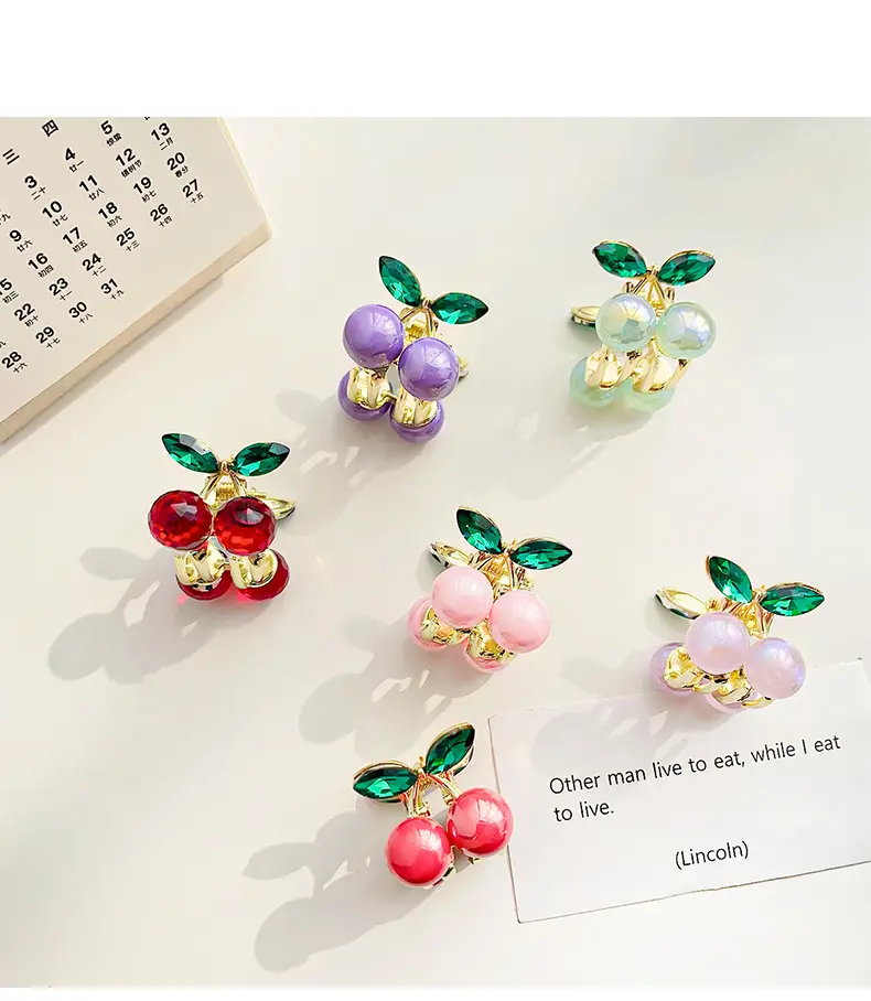 Alloy Cherry Hair Clip Red Green Mini Grab — feature 10