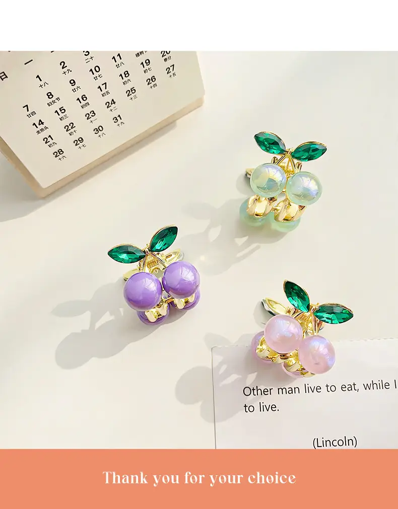 Alloy Cherry Hair Clip Red Green Mini Grab — feature 11