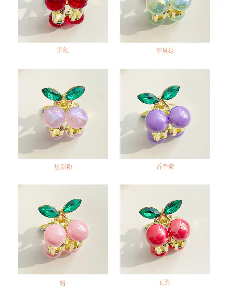 Alloy Cherry Hair Clip Red Green Mini Grab — feature 5