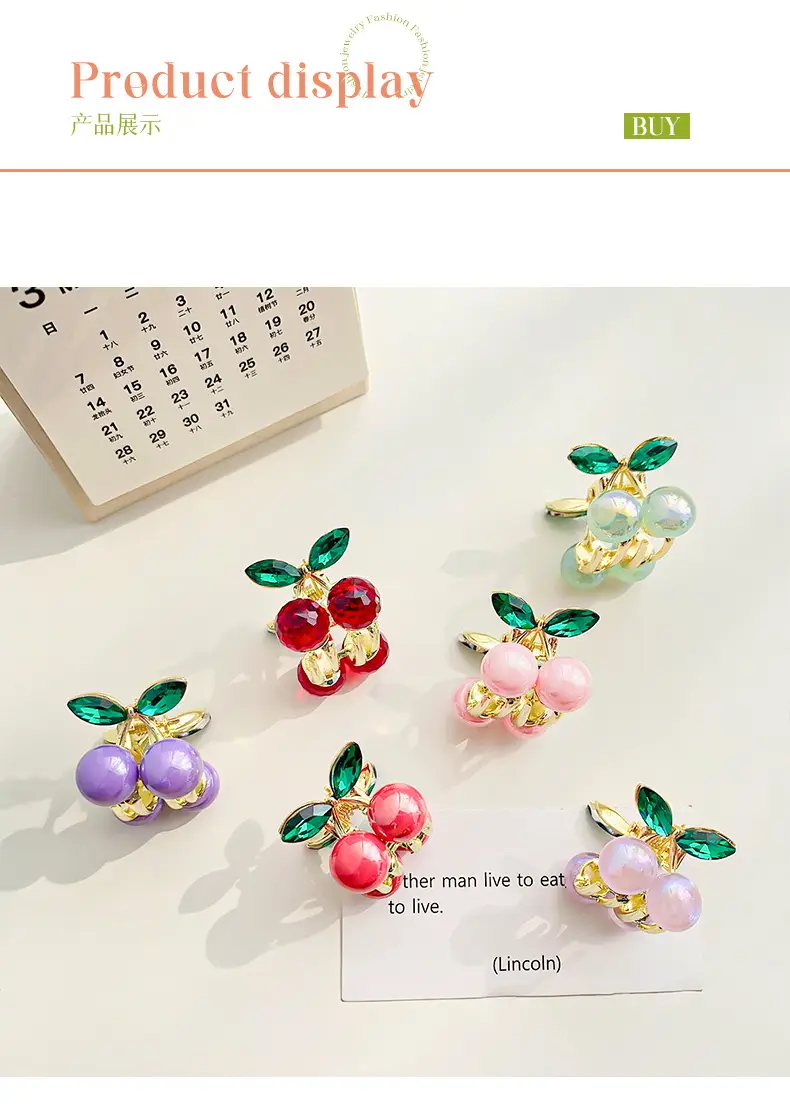 Alloy Cherry Hair Clip Red Green Mini Grab — feature 6