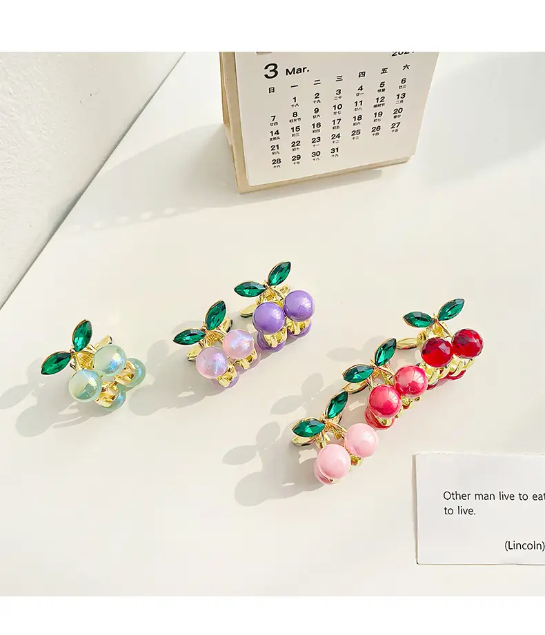 Alloy Cherry Hair Clip Red Green Mini Grab — feature 7