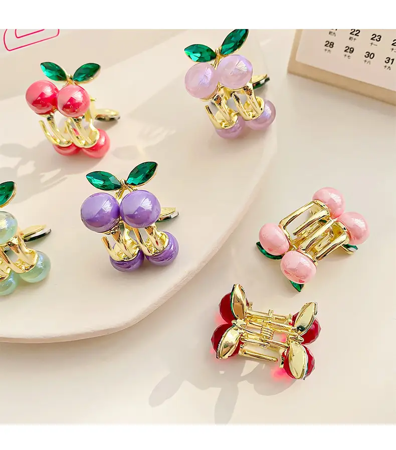 Alloy Cherry Hair Clip Red Green Mini Grab — feature 8
