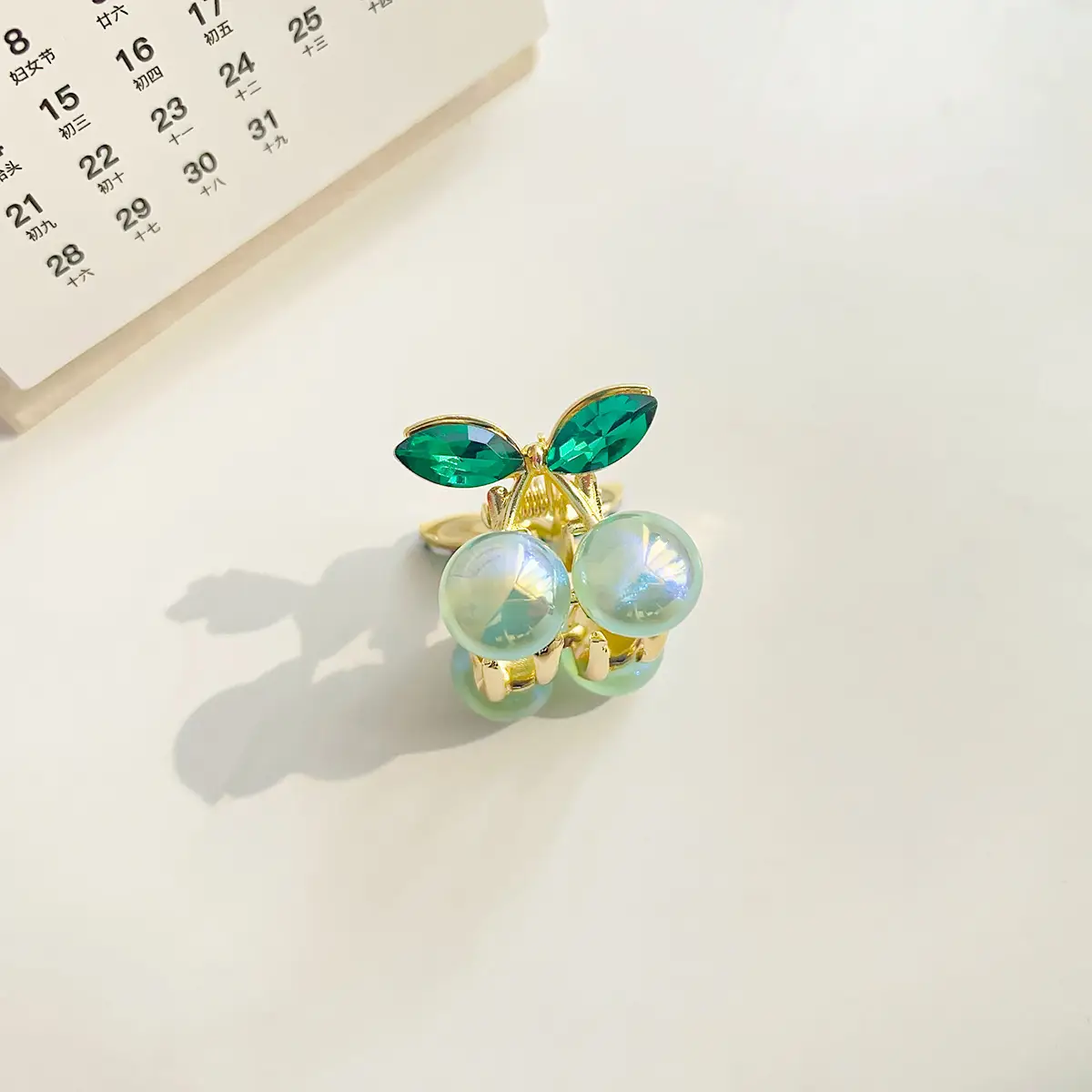 Alloy Cherry Hair Clip Red Green Mini Grab - Image 2