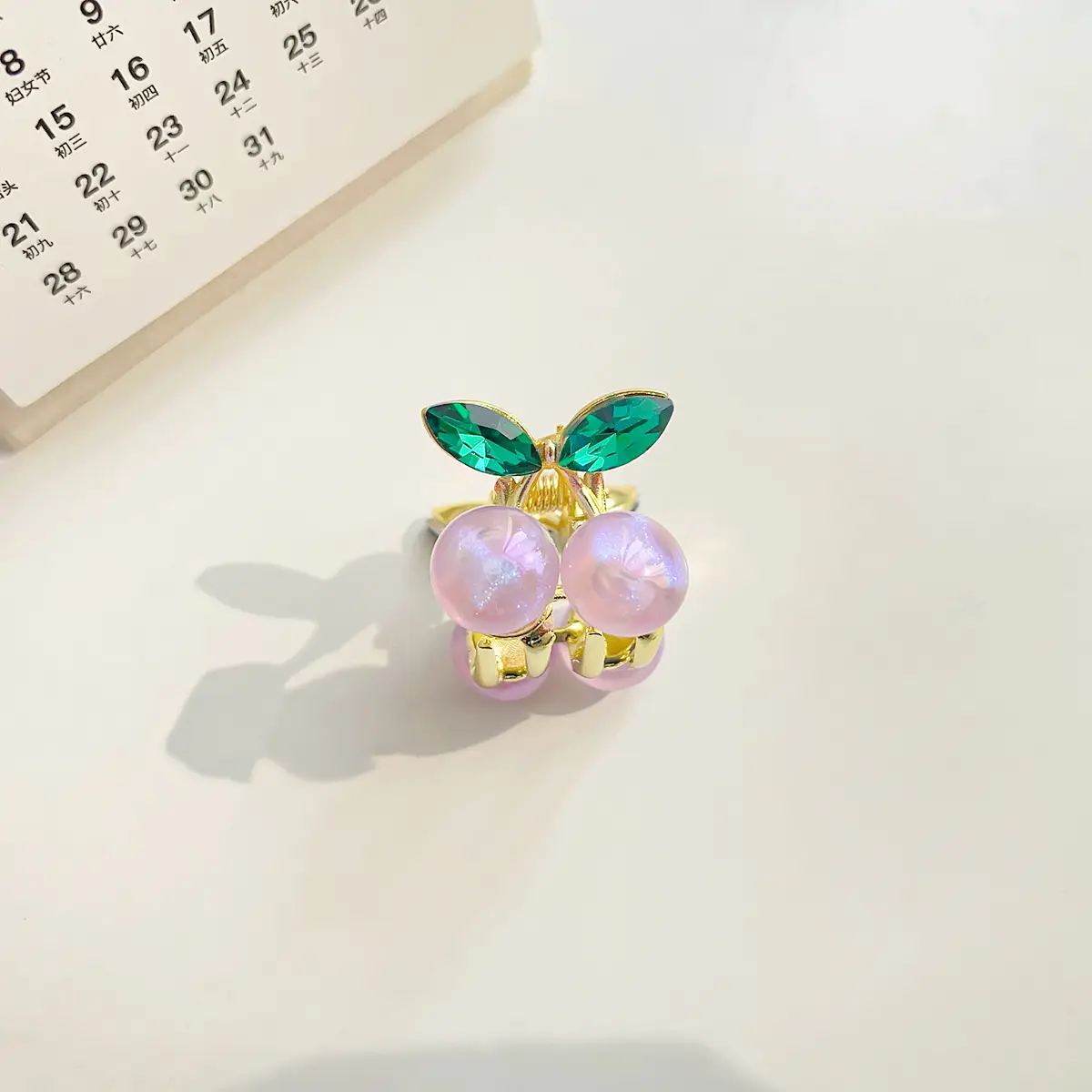 Alloy Cherry Hair Clip Red Green Mini Grab - Image 3