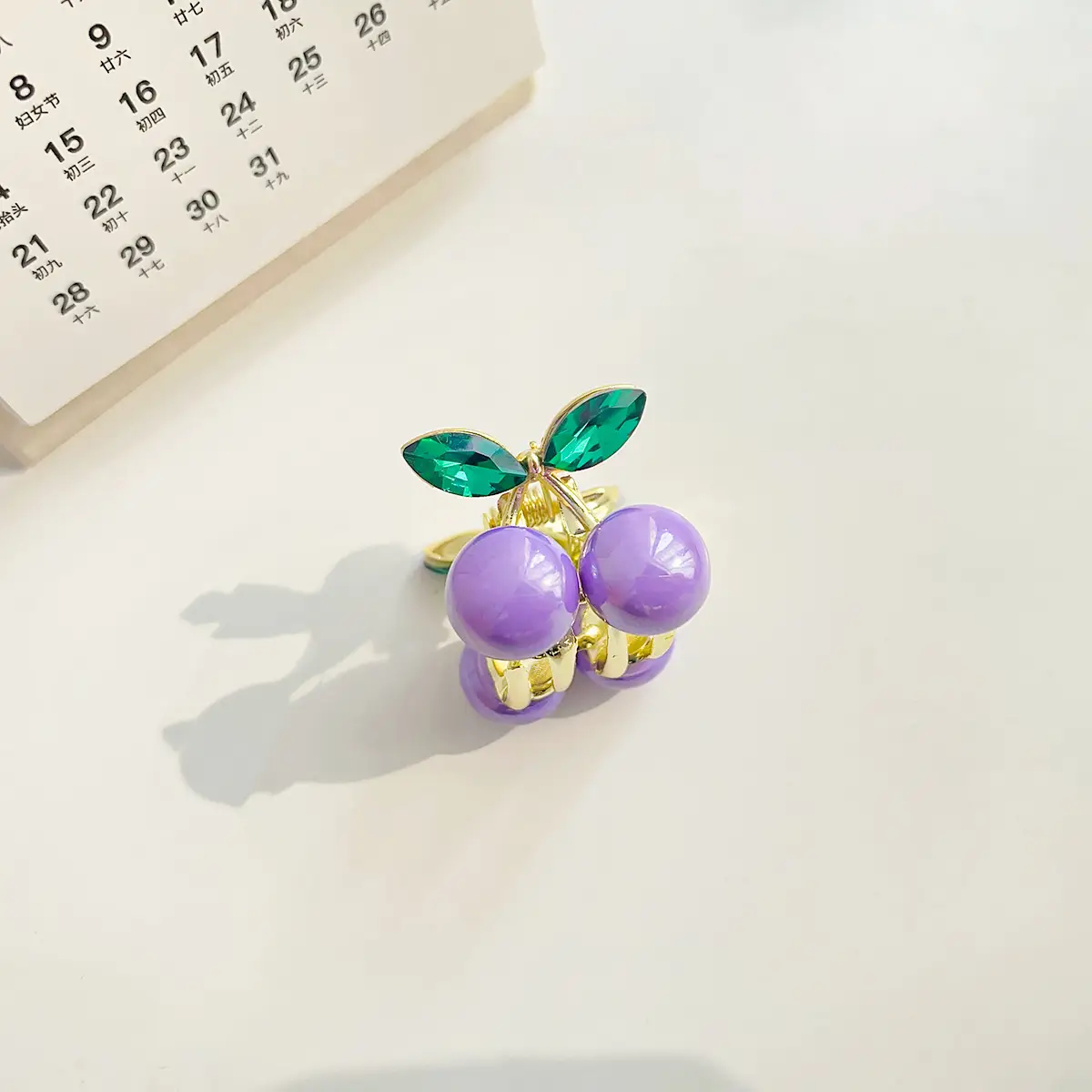 Alloy Cherry Hair Clip Red Green Mini Grab - Image 4