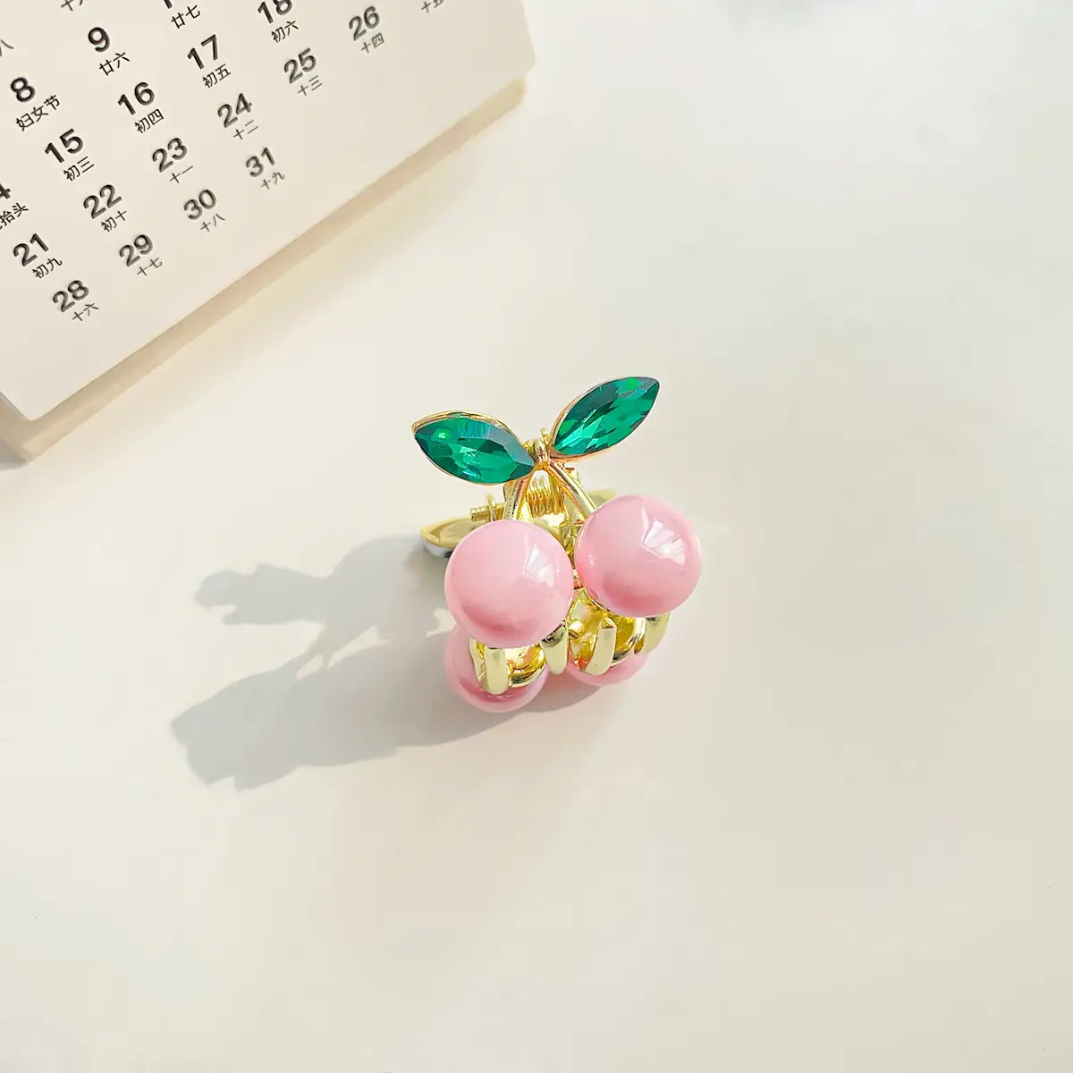 Alloy Cherry Hair Clip Red Green Mini Grab - Image 5