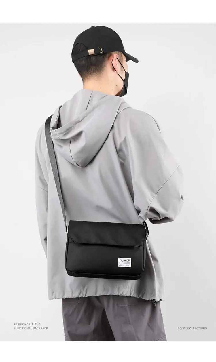Men's Black Messenger Bag Large Capacity Japanese Casual Style — feature 11