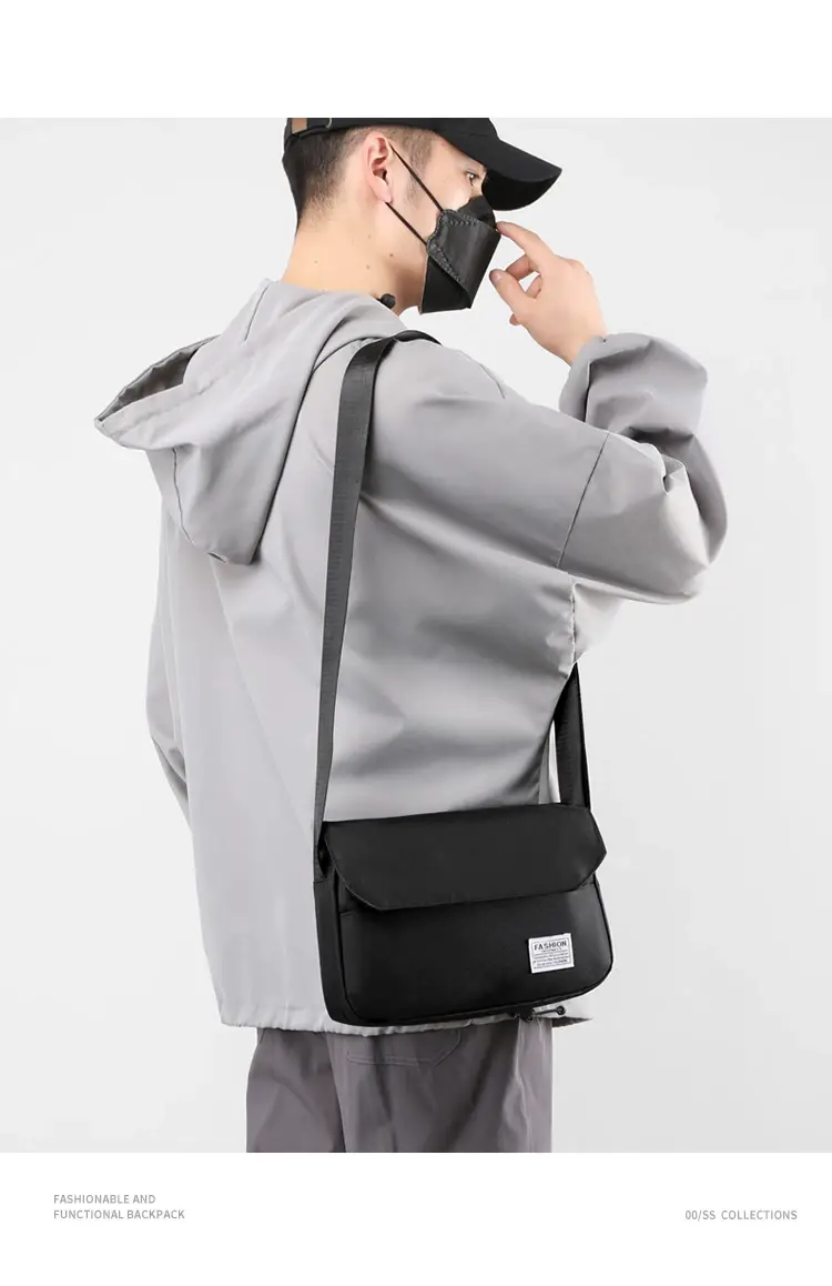 Men's Black Messenger Bag Large Capacity Japanese Casual Style — feature 12