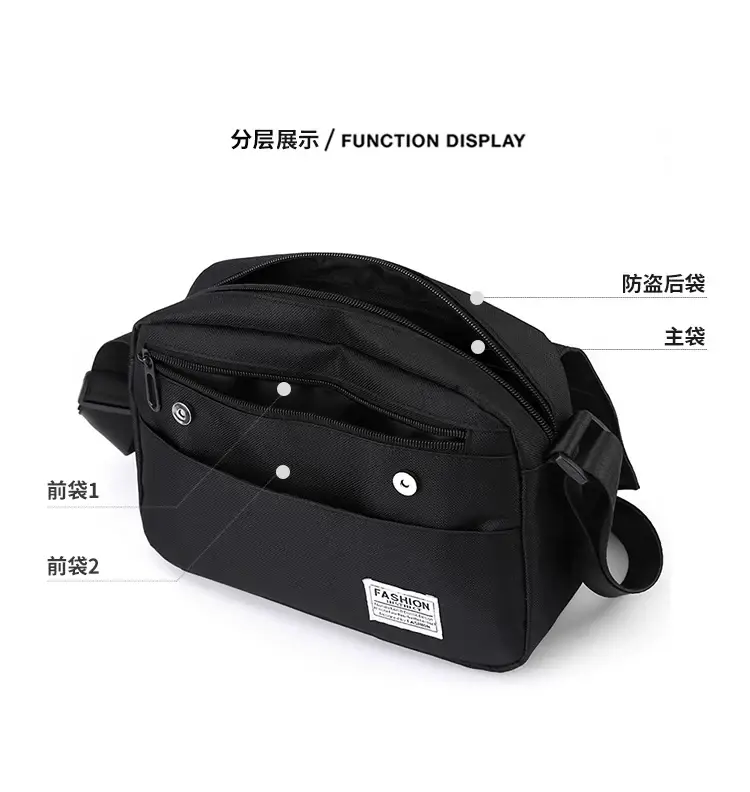 Men's Black Messenger Bag Large Capacity Japanese Casual Style — feature 20