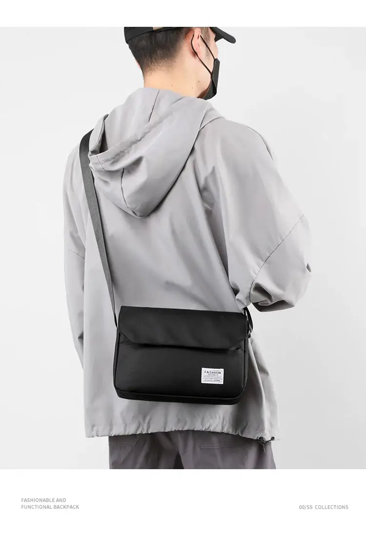 Men's Black Messenger Bag Large Capacity Japanese Casual Style — feature 7