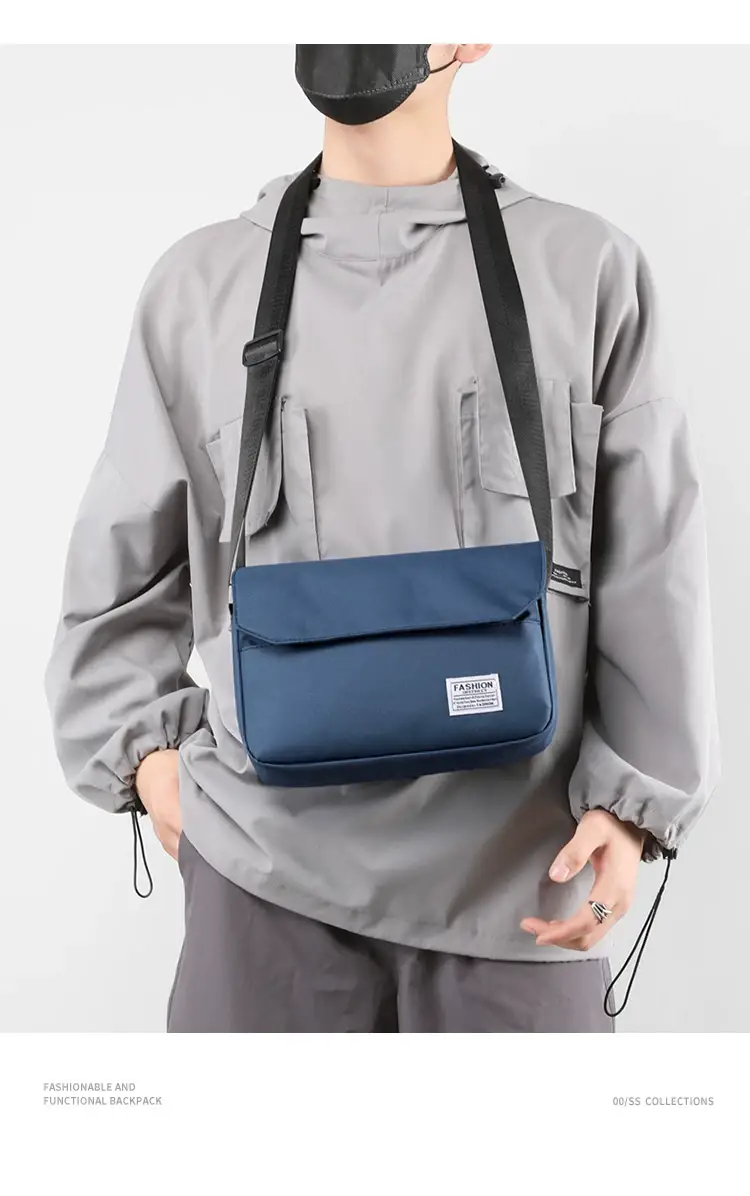 Men's Black Messenger Bag Large Capacity Japanese Casual Style — feature 8