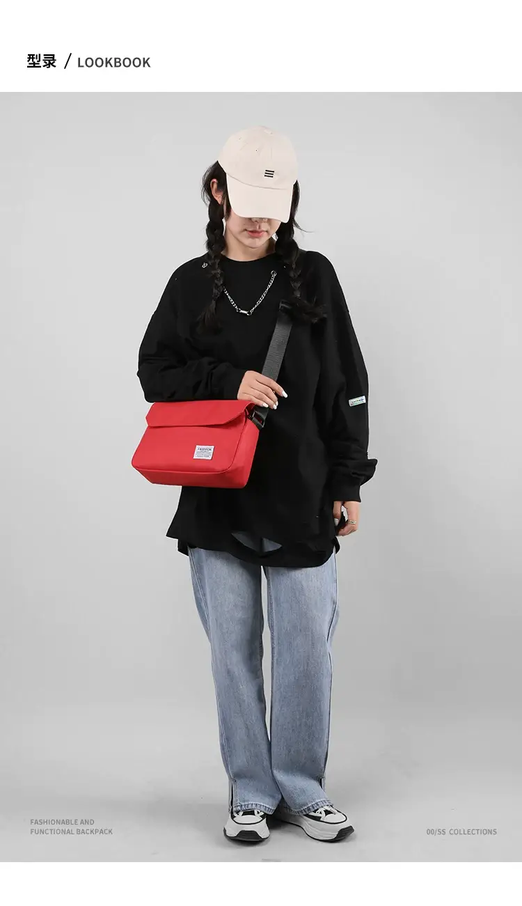 Men's Black Messenger Bag Large Capacity Japanese Casual Style — feature 9