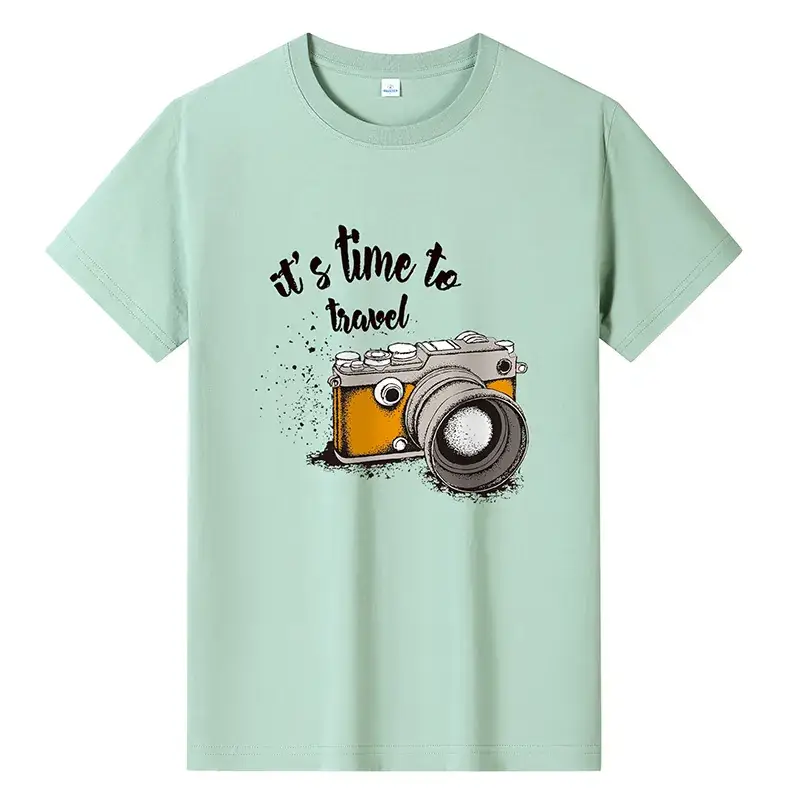Men Printed T-Shirt Grey Summer Travel Camera Design - Image 2