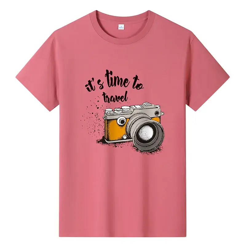 Men Printed T-Shirt Grey Summer Travel Camera Design - Image 3