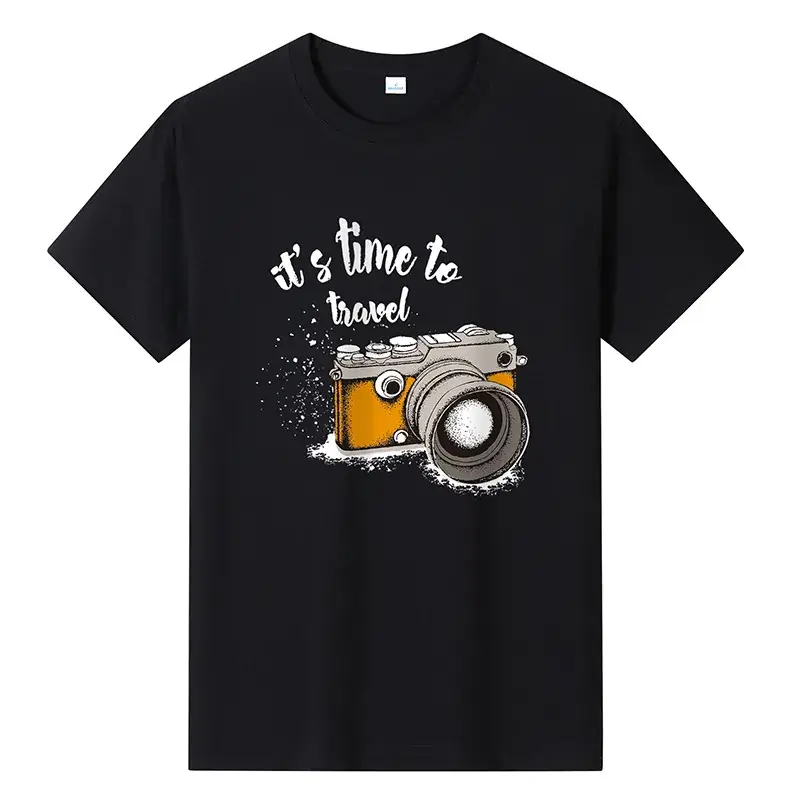 Men Printed T-Shirt Grey Summer Travel Camera Design - Image 4
